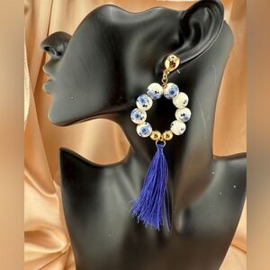 Handcrafted Porcelain Bead & Tassel Statement Earrings Antropologie